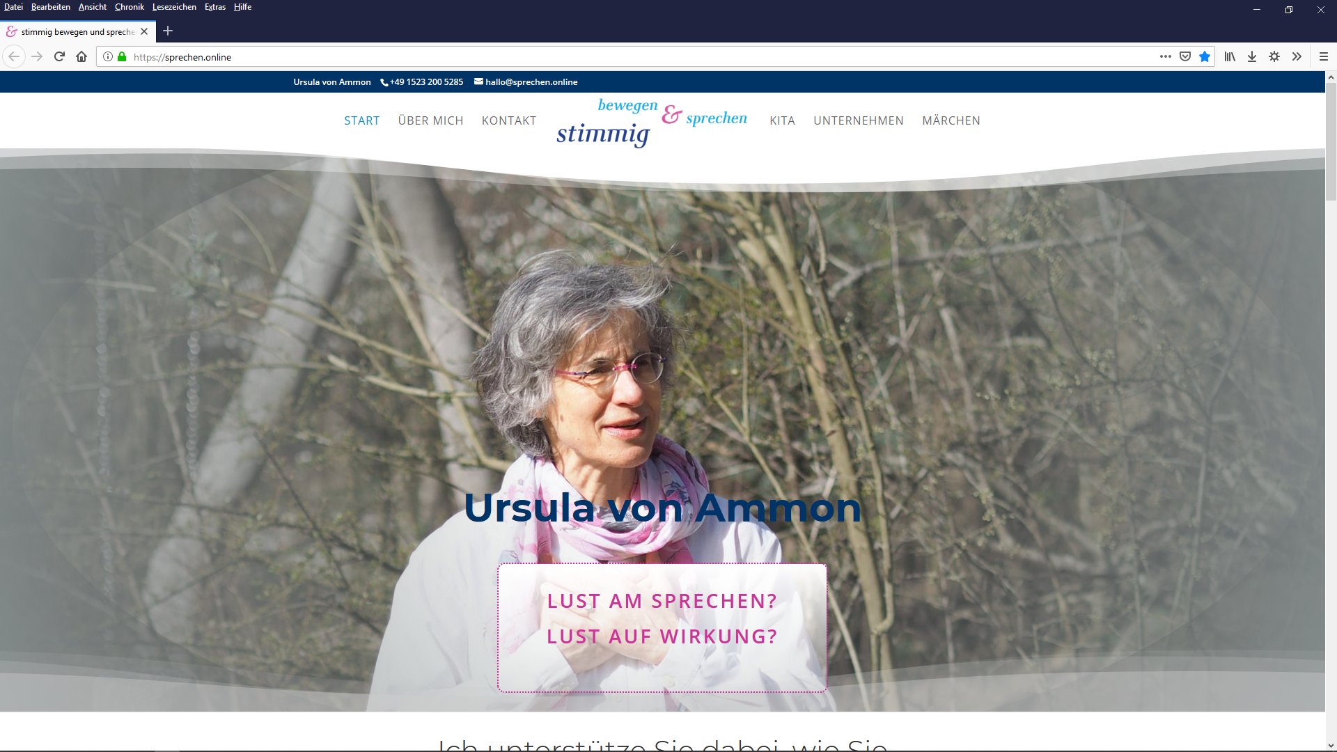 Website-Screenshot: Ursula von Ammon | stimmig bewegen & sprechen | Sprachgestaltung und BewegungsSpiel | Kiel