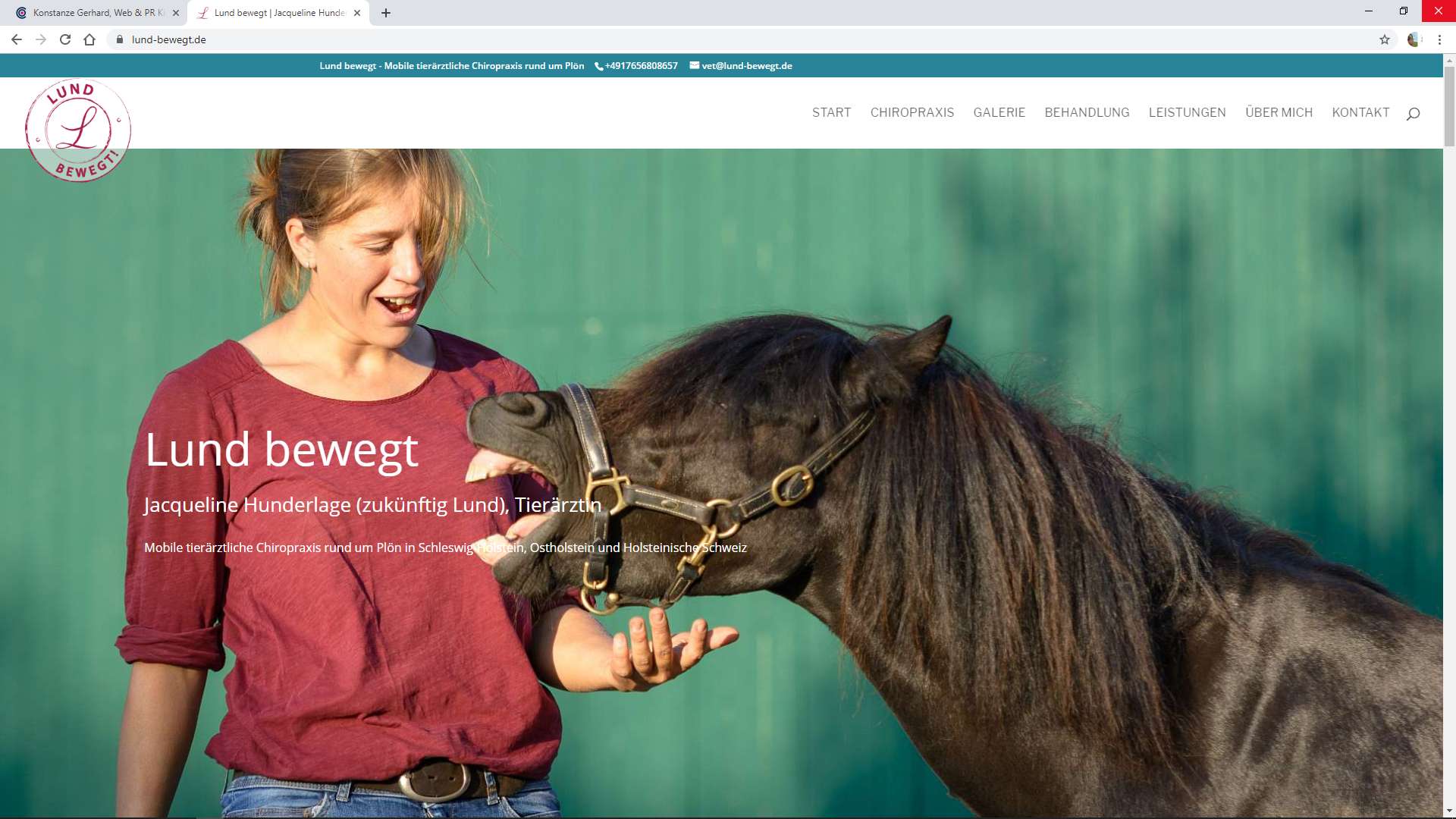 Website-Screenshot Jacqueline Hunderlage (zukünftig Lund) | Lund bewegt - Mobile tierärztliche Chiropraxis rund um Plön in Schleswig-Holstein, Ostholstein und Holsteinische Schweiz