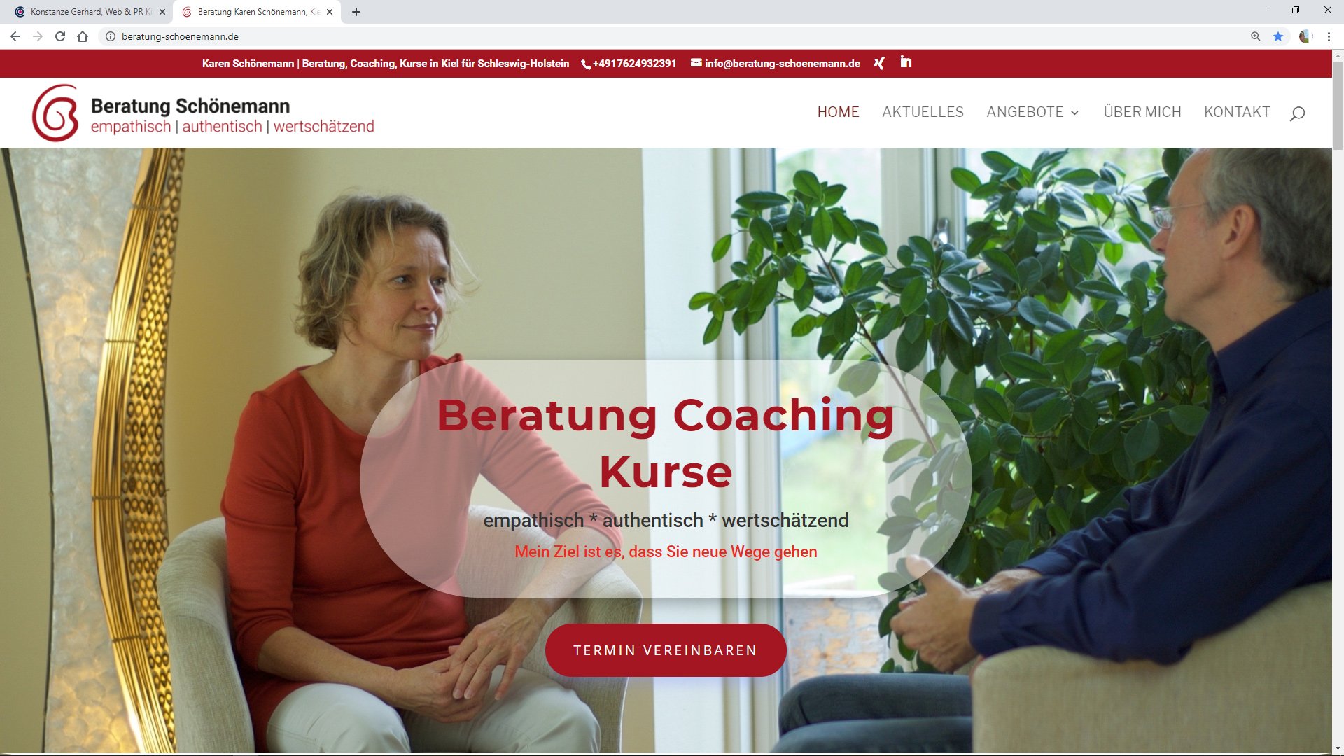 Website-Screenshot Beratung Karen Schönemann, Kiel