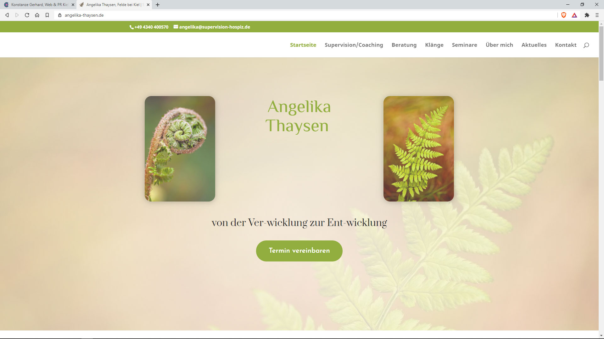 Website-Screenshot Angelika Thaysen | Supervision, Coaching & Beratung | Felde bei Kiel, Schleswig-Holstein