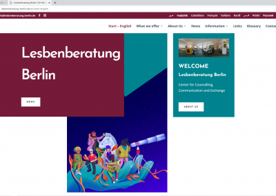 Website-Screenshot Lesben­beratung Berlin Ort für Kom­mu­ni­ka­tion, Kultur, Bildung und Information e.V.