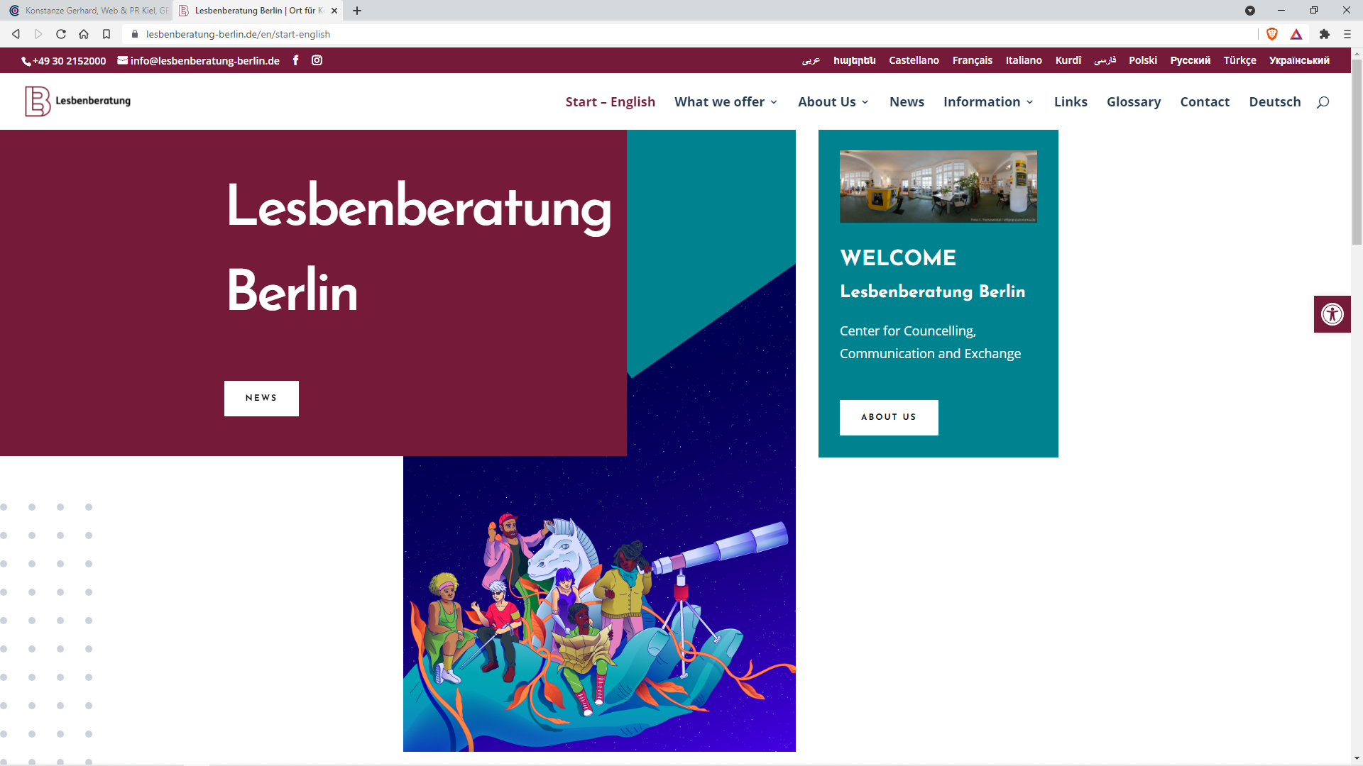 Website-Screenshot Lesben­beratung Berlin Ort für Kom­mu­ni­ka­tion, Kultur, Bildung und Information e.V.