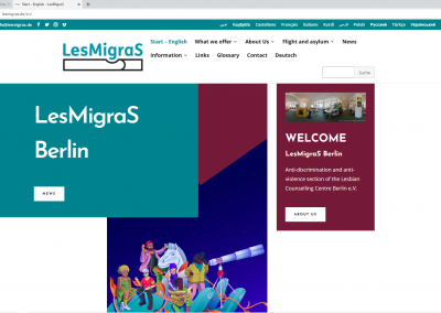 Website-Screenshot LesMigraS - Antigewalt-, Anti­dis­kri­mi­nie­rungs- und Empowerment-Bereich der Lesben­beratung Berlin e.V.