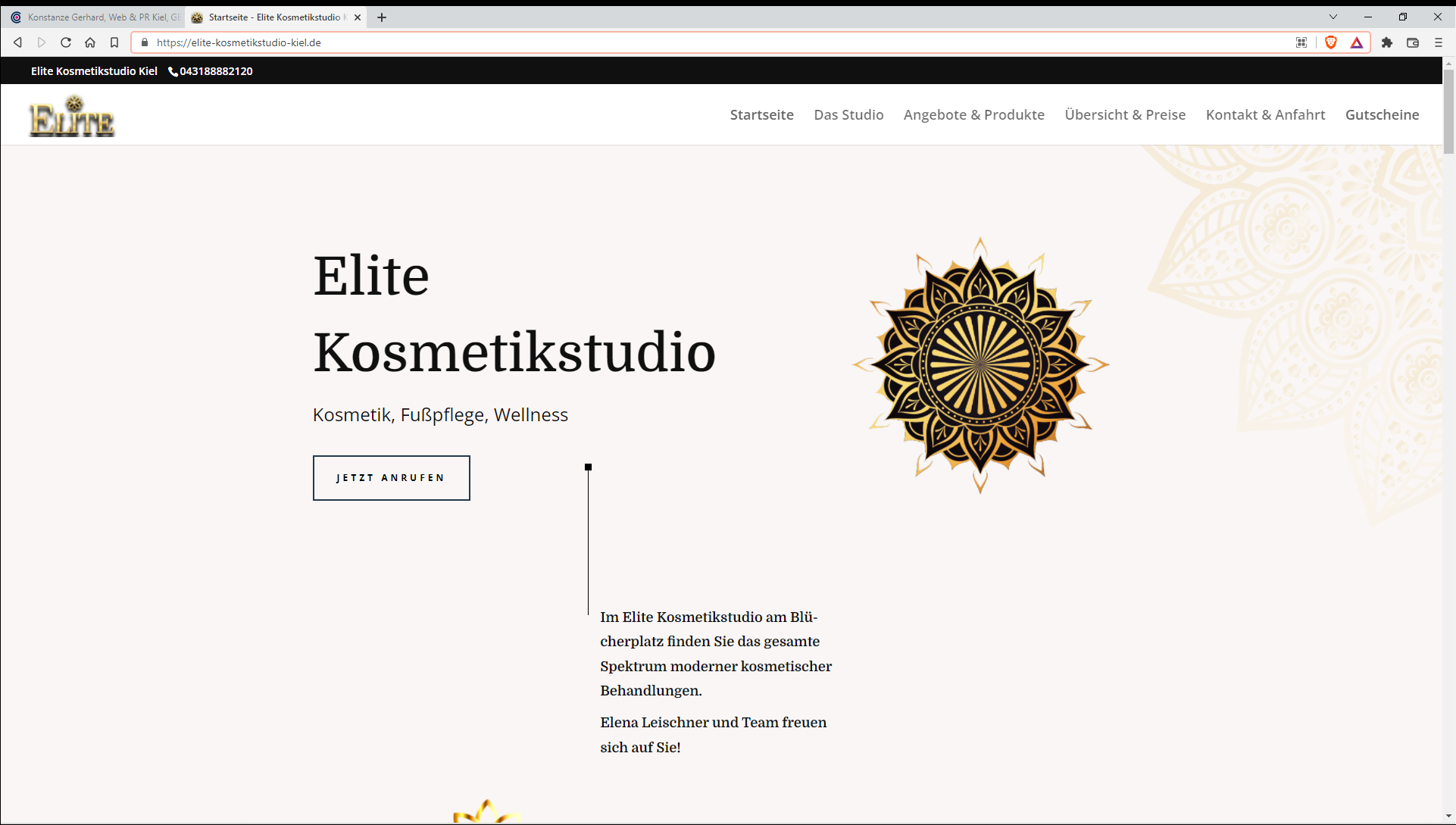 Website-Screenshot Elite Kosmetikstudio am Blücherplatz in Kiel