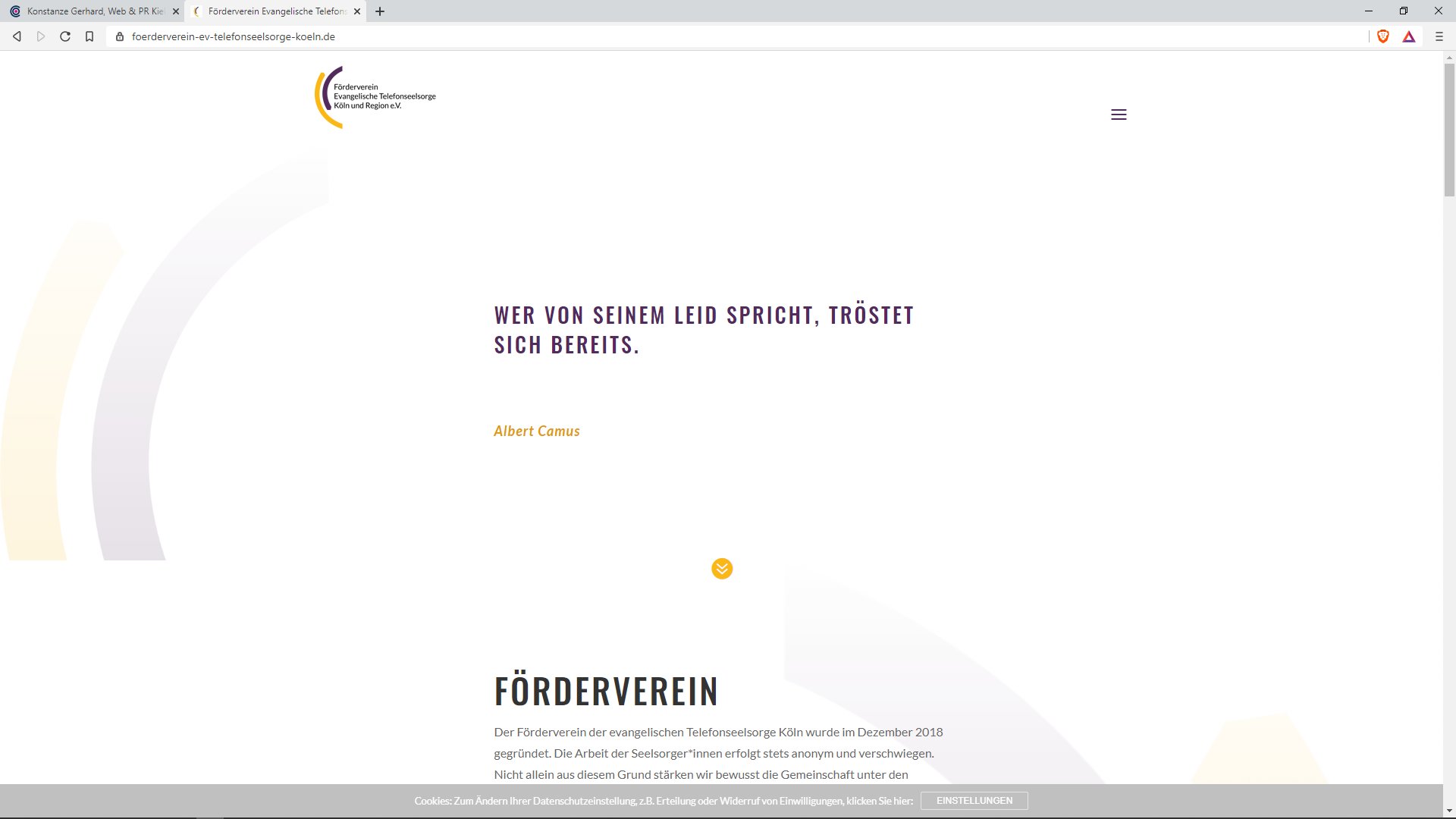 Website-Screenshot Förderverein Evangelische Telefonseelsorge Köln und Region e.V.