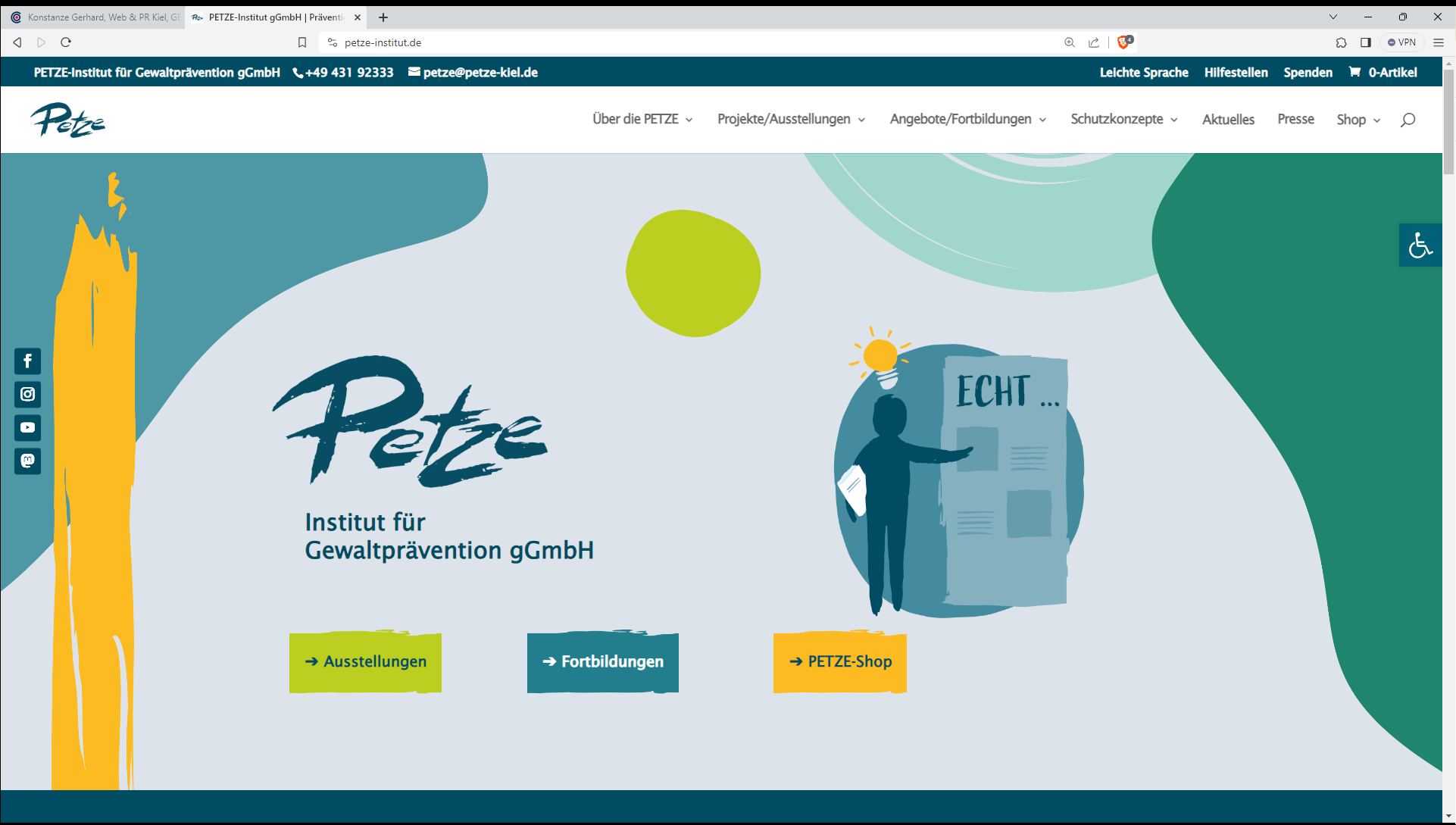 Website-Screenshot Neue Website aus meinem Hause: PETZE-Institut zur Prävention von sexuellem Missbrauch und sexualisierter Gewalt www.petze-institut.de