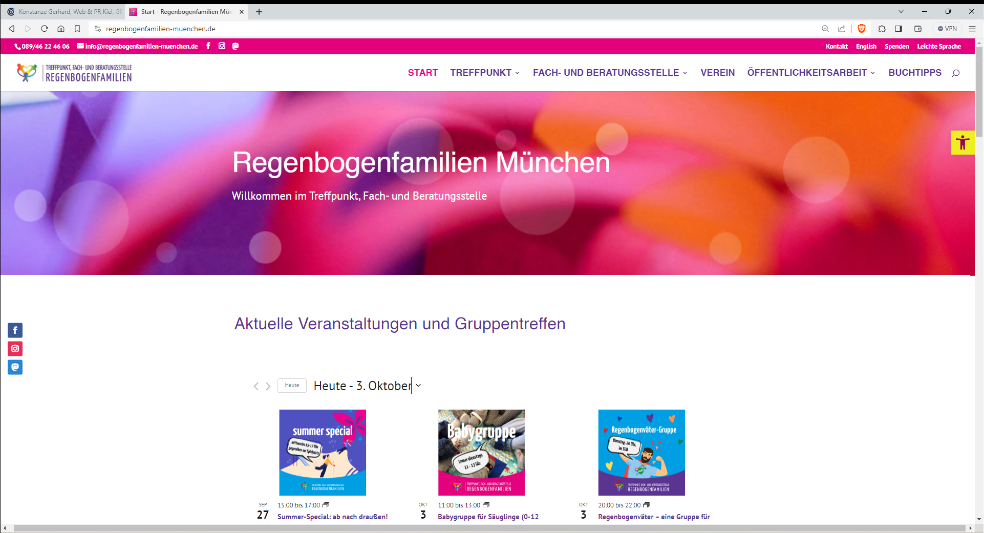 Website-Screenshot Regenbogenfamilien München - Treffpunkt, Fach- und Beratungsstelle