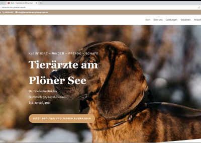 Website-Screenshot Tierärzte am Plöner See | Dr. Friederike Stricker | Kleintiere – Rinder – Pferde – Schafe | Kreis Plön | Schleswig-Holstein