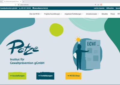 Startseite des PETZE-Instituts für Gewaltprävention gGmbH.
