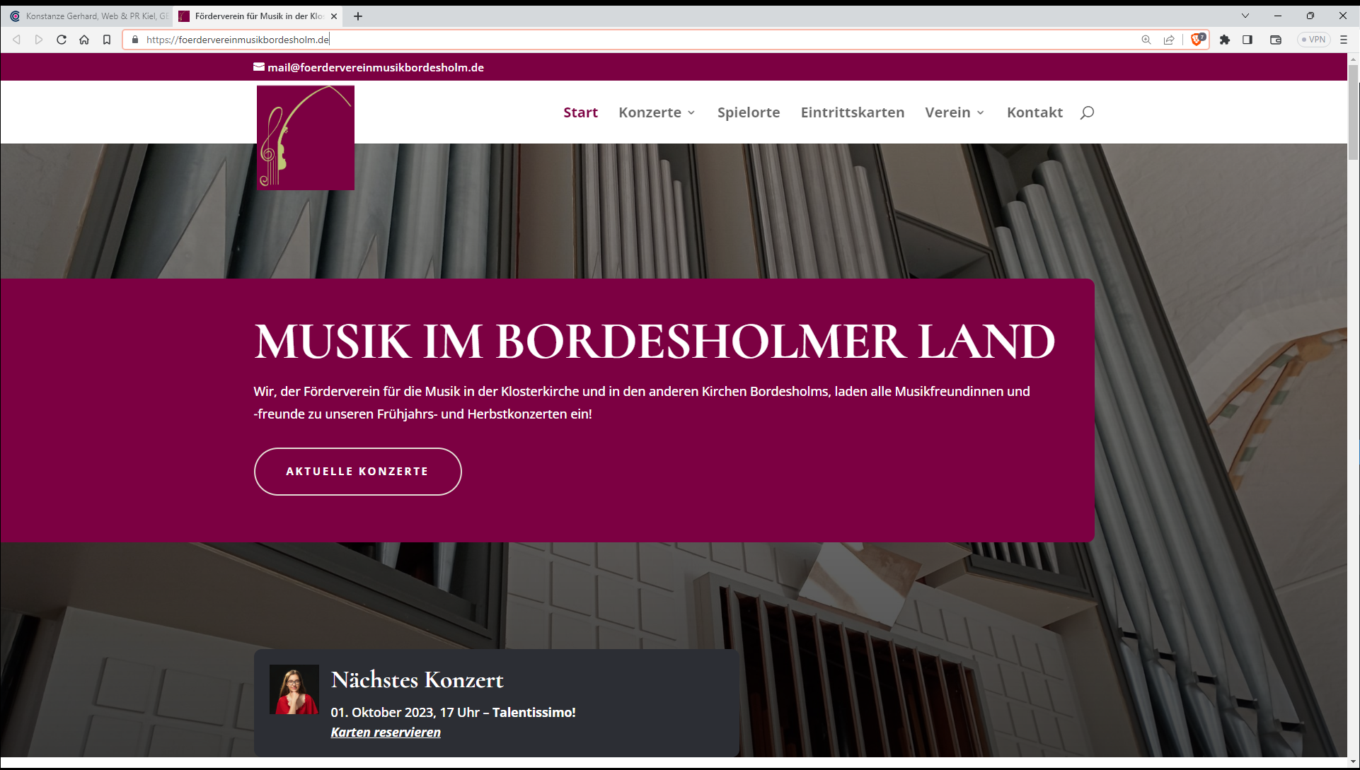 Website-Screenshot Verein zur Förderung der Musik in der Klosterkirche Bordesholm e.V. | Schleswig-Holstein