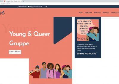 barrierearmes Webdesign: Young & Queer - Gruppe für junge queere Menschen zwischen 16 und 27 Jahren der Lesbenberatung Berlin